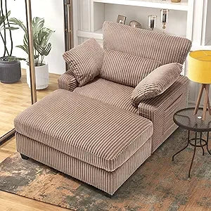 Oversized Indoor Chaise Longue Chair with Ottoman