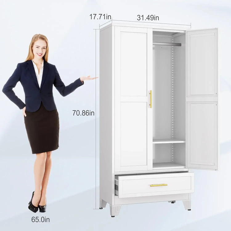 71" Metal Armoire Wardrobe with Drawers