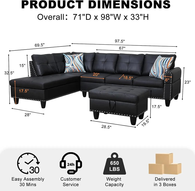 Modern 4-Seat L-Shaped Sectional Sofa