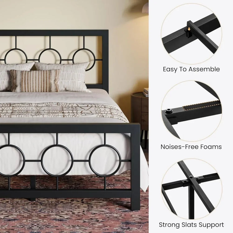 Vintage Metal Bed Frame with Circular Headboard & Footboard