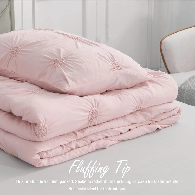 Blush Pink 3D Floral Full/Queen Comforter Set