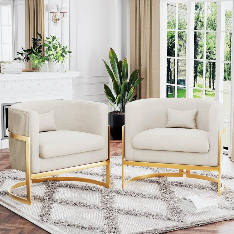 Velvet Barrel Accent Chair with Gold Legs