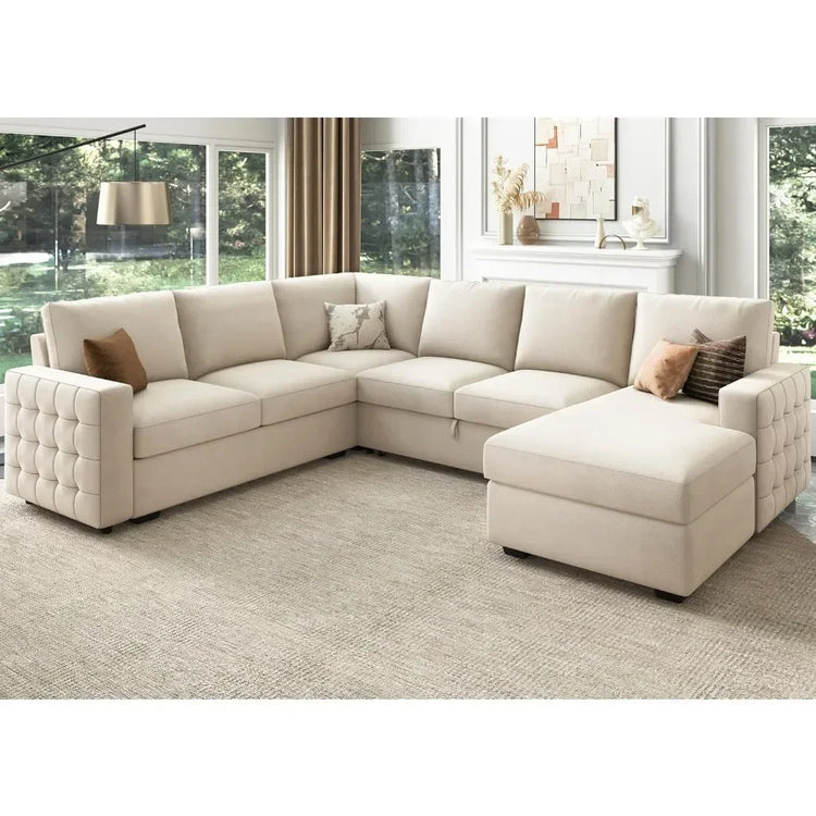 U-Shaped Velvet Sectional Sleeper Sofa with Storage Chaise