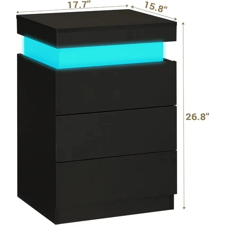 Modern LED Nightstand with Charging Station & Sliding Top