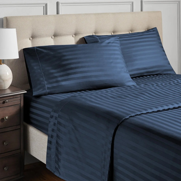Navy Stripe Egyptian Cotton Full Sheet Set