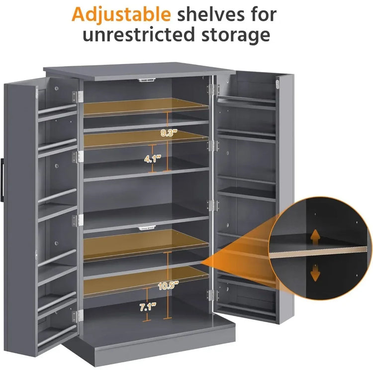 Kitchen Pantry Cabinet with Doors & Adjustable Shelves