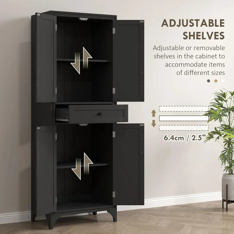 Tall Kitchen Pantry Cabinet with Drawer & Adjustable Shelves
