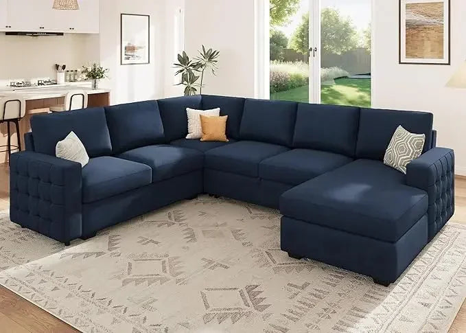 U-Shaped Velvet Sectional Sleeper Sofa with Storage Chaise