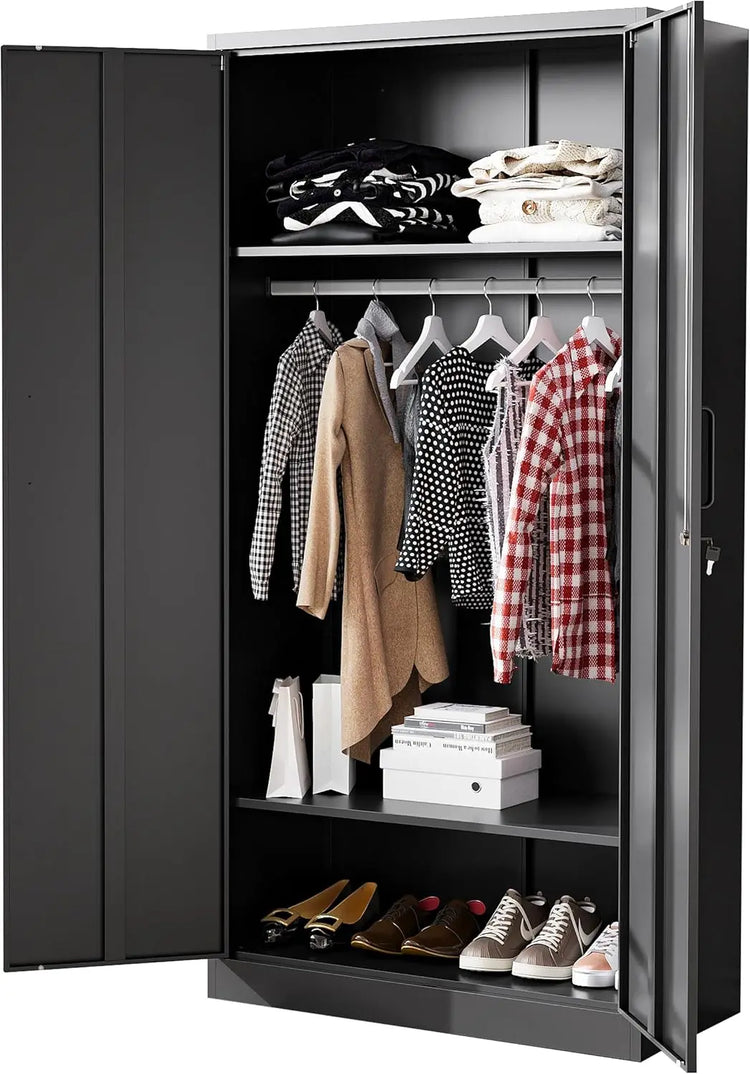 72" Metal Armoire Wardrobe with Shelves