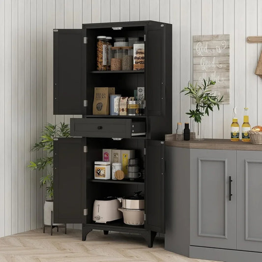 Tall Kitchen Pantry Cabinet with Drawer & Adjustable Shelves