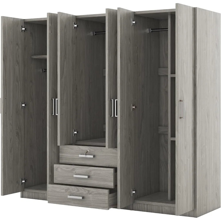 6-Door Armoire Wardrobe with Drawers and Shelves