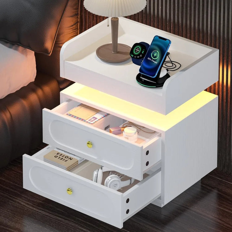 Modern LED Nightstand with Charging Station