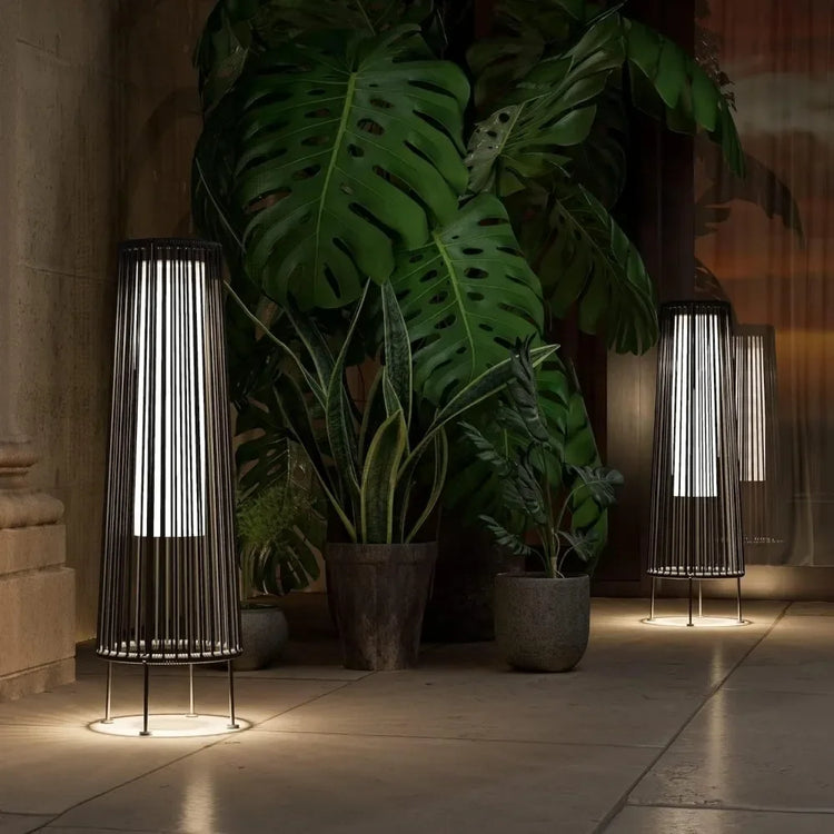 2-Pack Solar Outdoor Wicker Floor Lamps