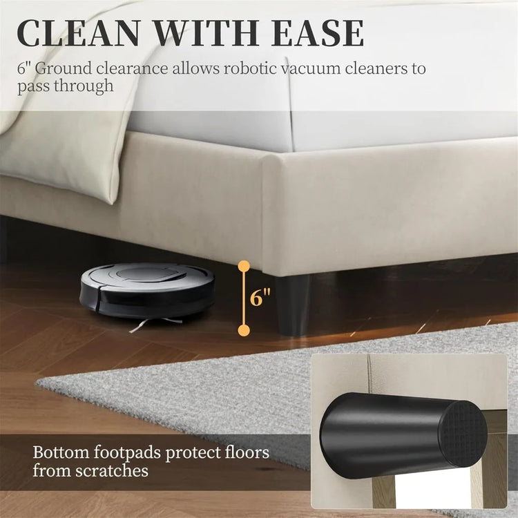 Queen Upholstered Platform Bed with Tufted Wingback Headboard