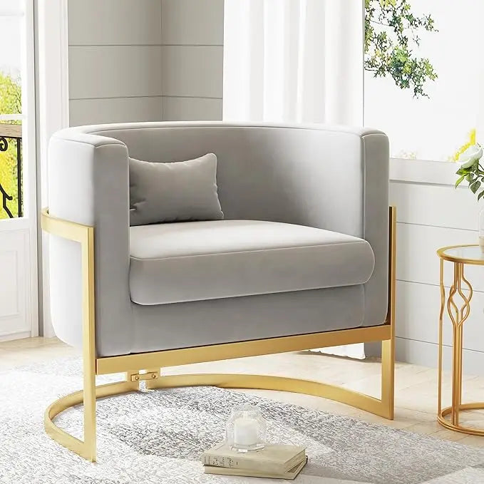 Velvet Barrel Accent Chair with Gold Legs