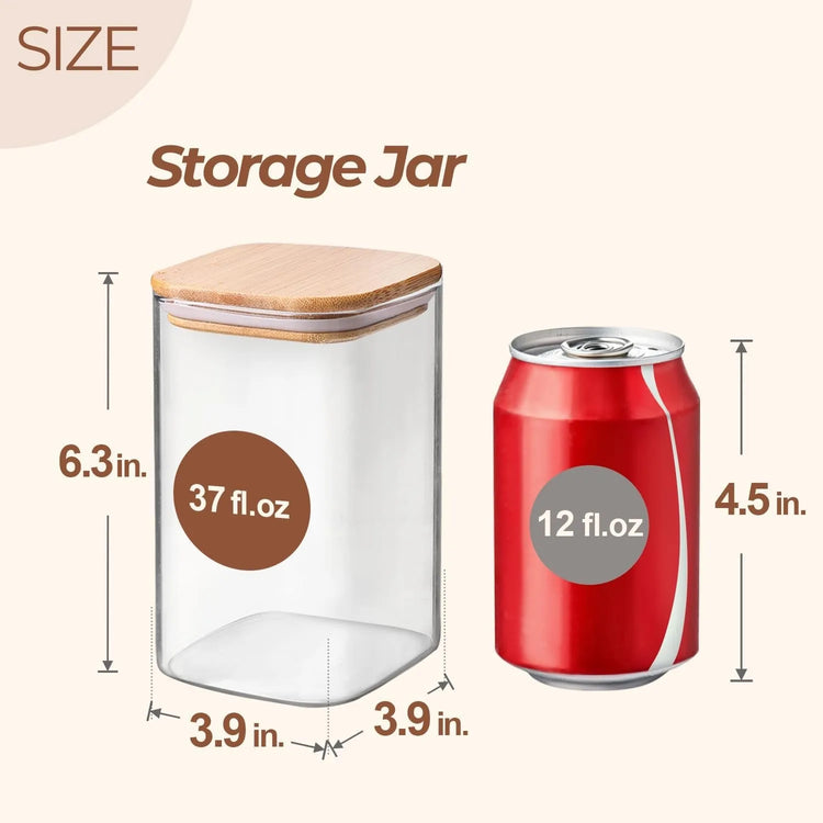 9-Piece 37oz Square Glass Canister Set with Lids