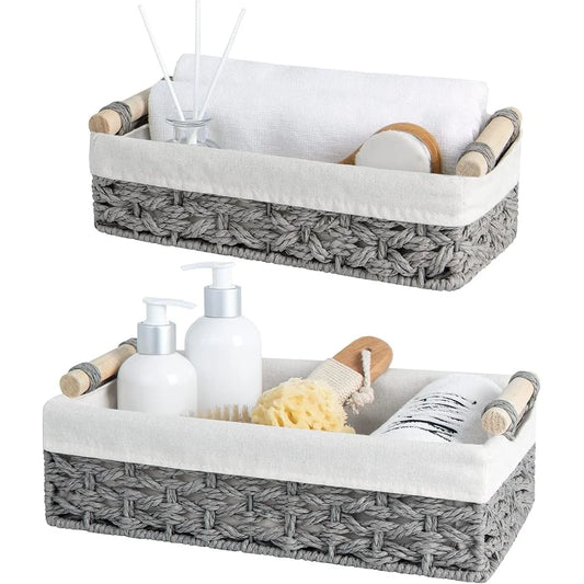 Small Wicker Storage Baskets with Liner – Pack of 2