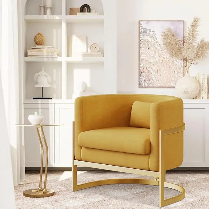 Velvet Barrel Accent Chair with Gold Legs