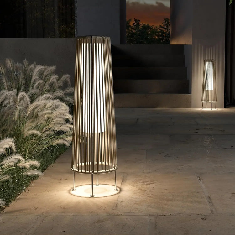 2-Pack Solar Outdoor Wicker Floor Lamps