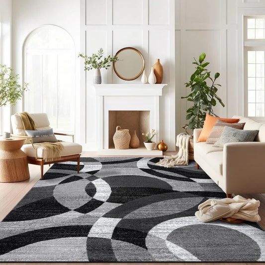 Gray Abstract Circle 12x15 Area Rug