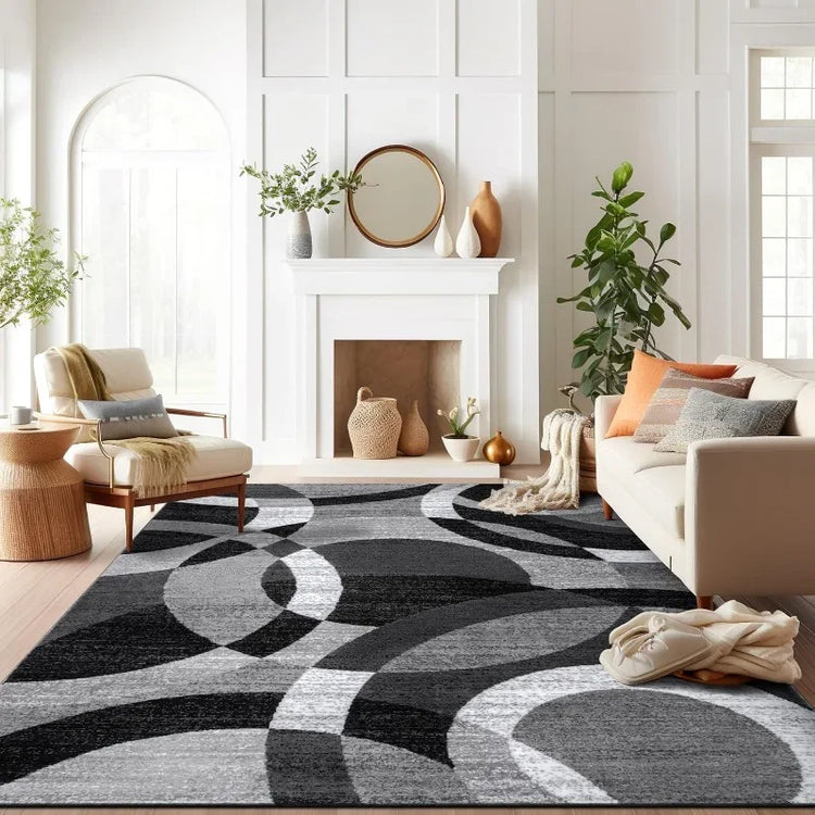 Gray Abstract Circle 12x15 Area Rug