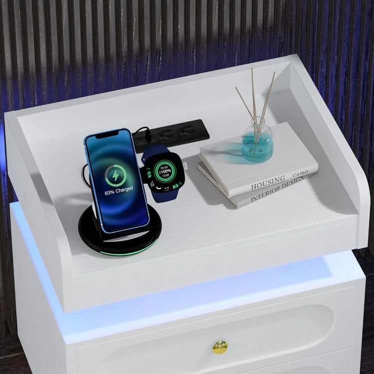 Modern LED Nightstand with Charging Station