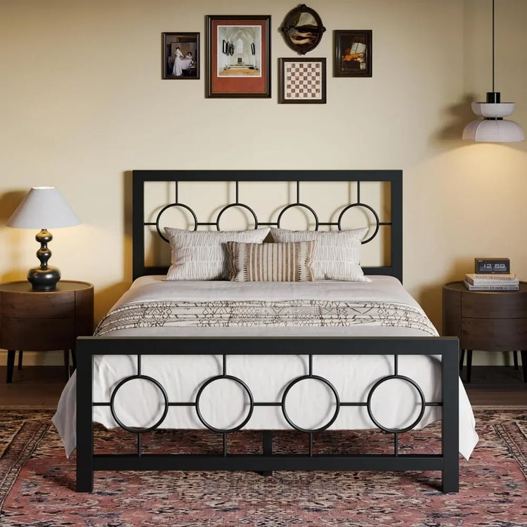 Vintage Metal Bed Frame with Circular Headboard & Footboard