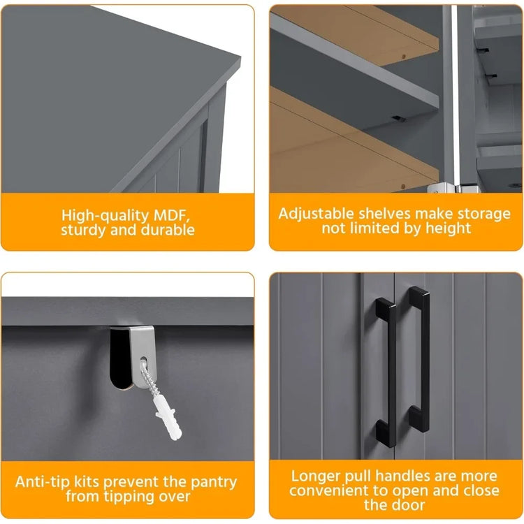 Kitchen Pantry Cabinet with Doors & Adjustable Shelves