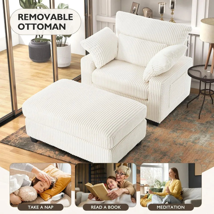 Oversized Indoor Chaise Longue Chair with Ottoman