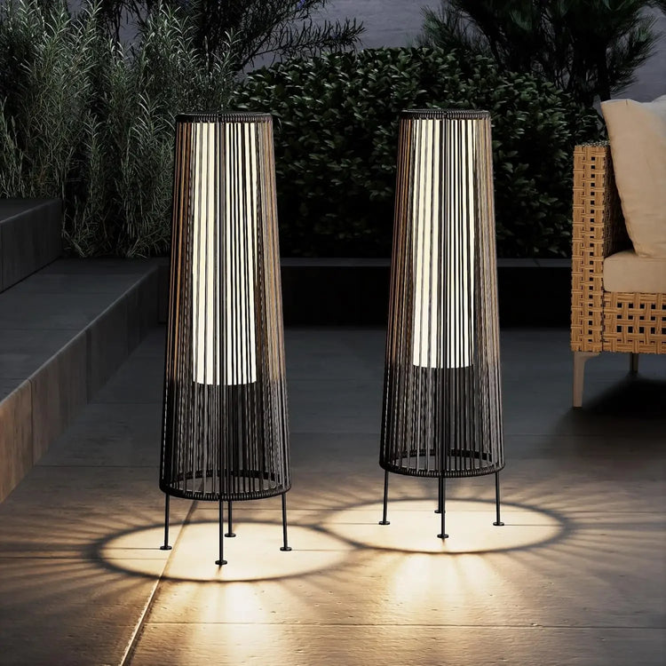 2-Pack Solar Outdoor Wicker Floor Lamps