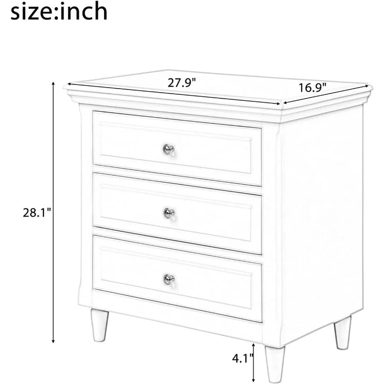 Solid Wood 3-Drawer Nightstand