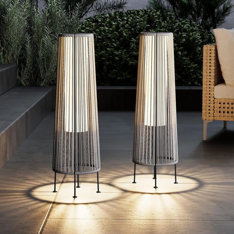 2-Pack Solar Outdoor Wicker Floor Lamps