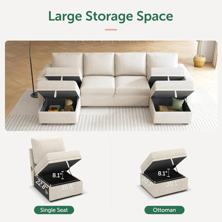 Modular Sectional Sleeper Sofa with Storage Ottoman