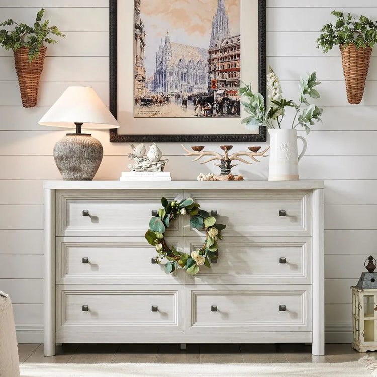 Farmhouse 6-Drawer Dresser with Rustic Wood Finish