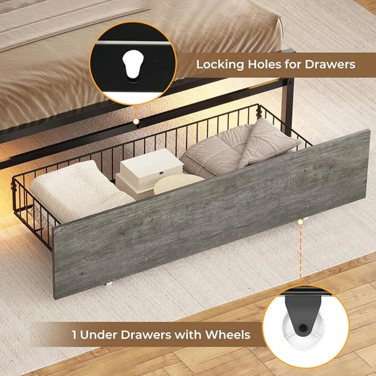 Twin Upholstered Bed Frame with Drawer