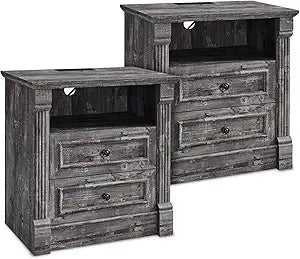 Farmhouse 2-Piece Nightstand Set with Charging Station