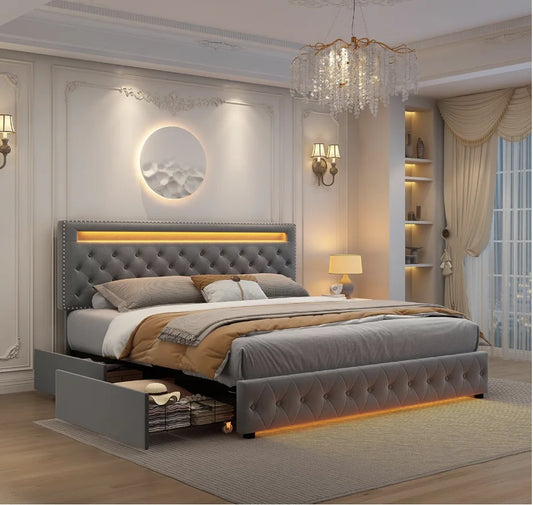 Queen Bed Frame with Storage Drawers