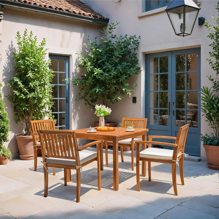 5-Piece Acacia Wood Patio Dining Set with Cushions