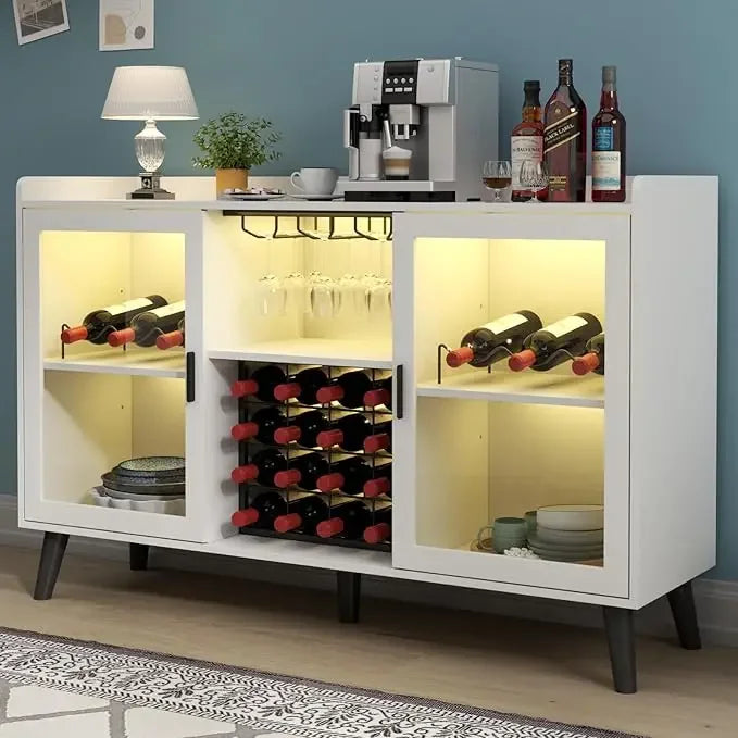 Wine Bar Cabinet with LED Lights and Storage