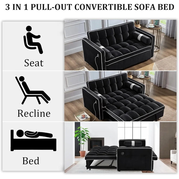 3-in-1 Convertible Sofa Bed with USB Ports