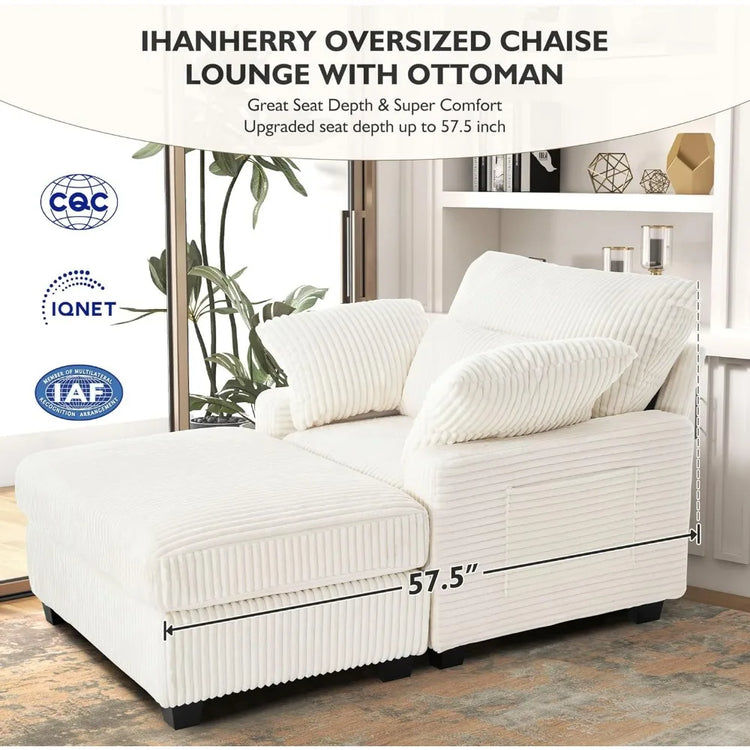 Oversized Indoor Chaise Longue Chair with Ottoman