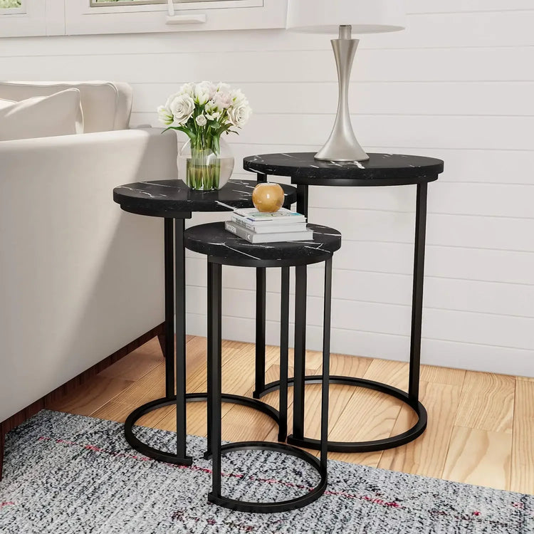 Set of 3 Round Nesting Side Tables with Faux Marble Tops