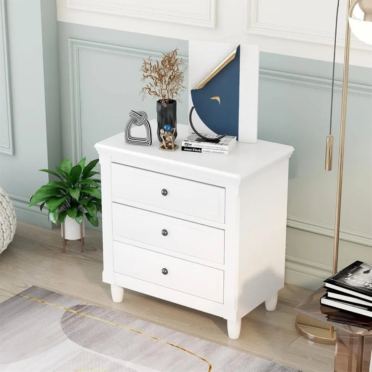 Solid Wood 3-Drawer Nightstand
