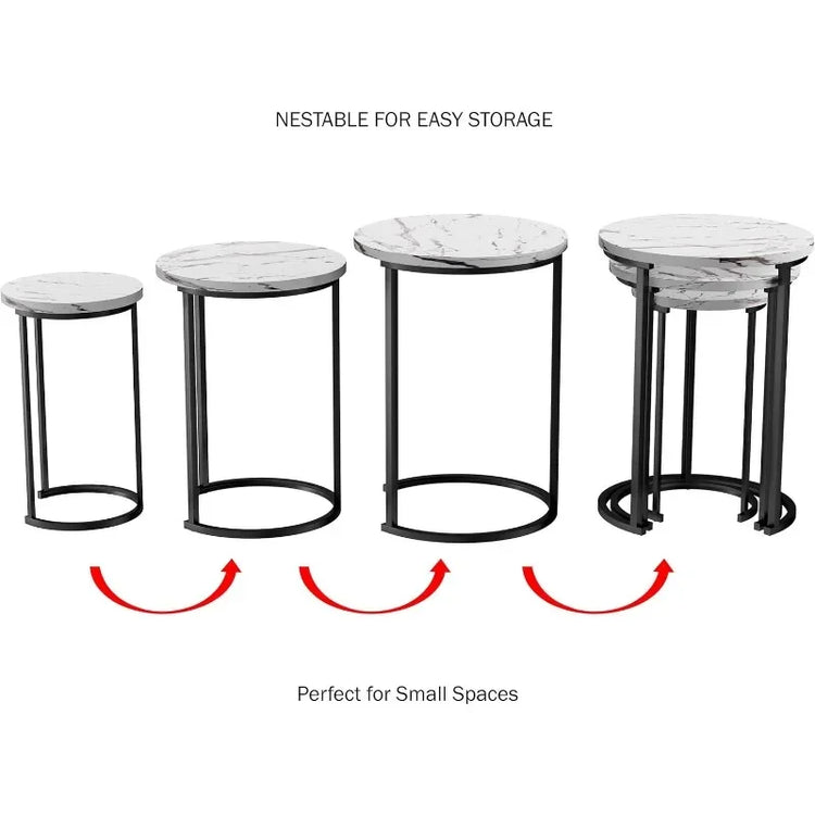 Set of 3 Round Nesting Side Tables with Faux Marble Tops
