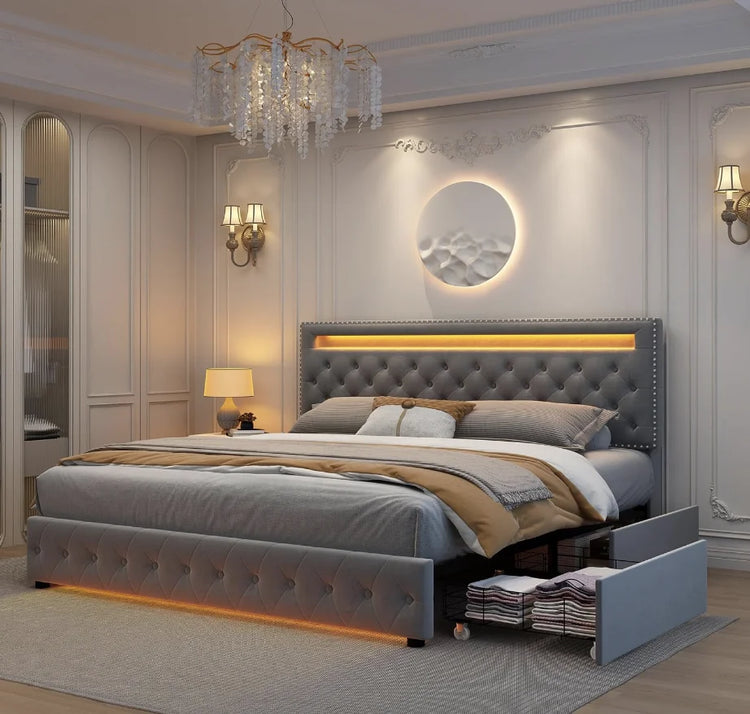 Queen Bed Frame with Storage Drawers