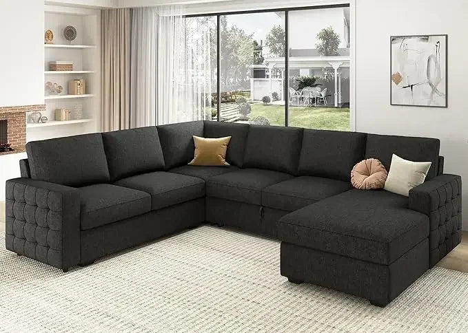 U-Shaped Velvet Sectional Sleeper Sofa with Storage Chaise