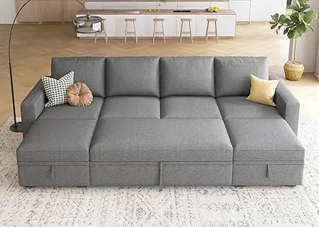 Modular Sectional Sleeper Sofa with Storage Ottoman
