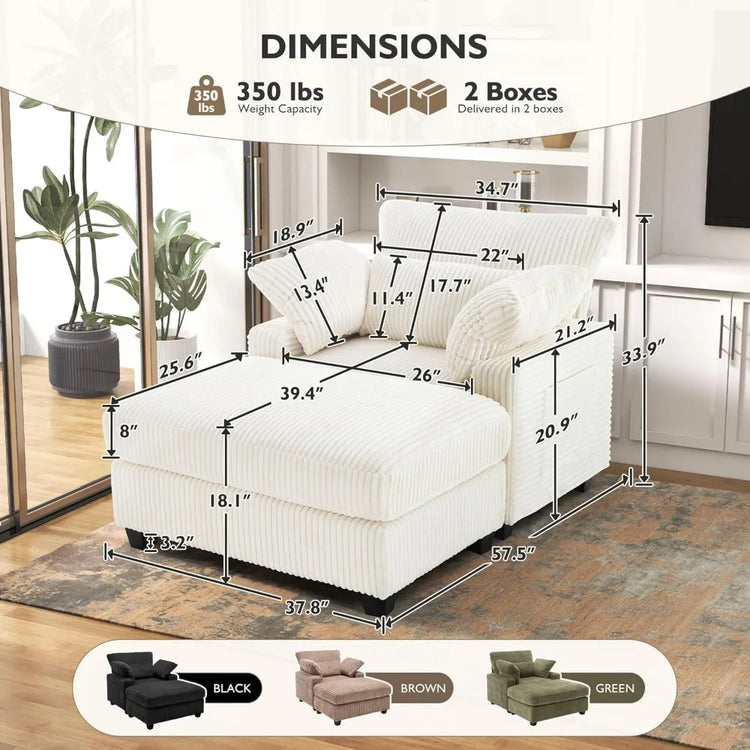 Oversized Indoor Chaise Longue Chair with Ottoman