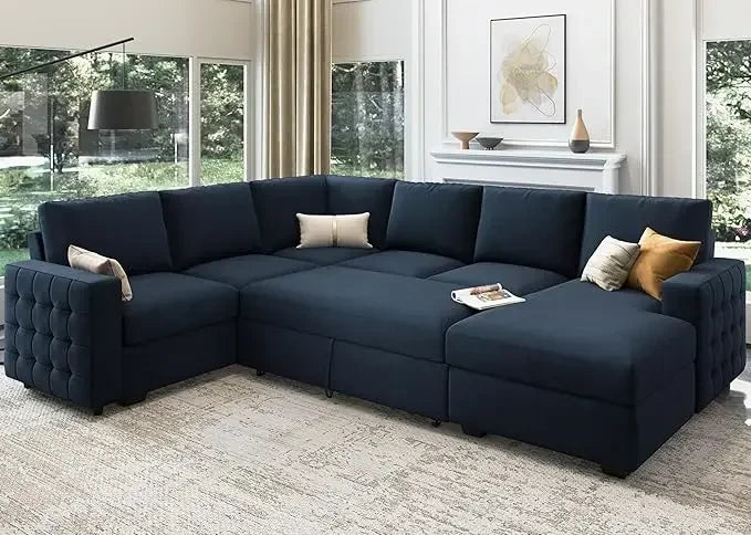 U-Shaped Velvet Sectional Sleeper Sofa with Storage Chaise