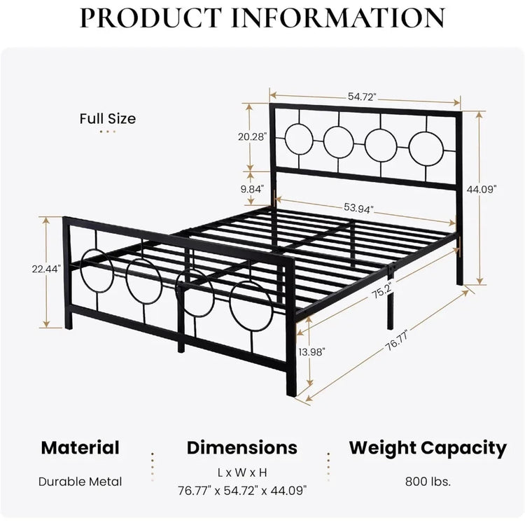 Vintage Metal Bed Frame with Circular Headboard & Footboard